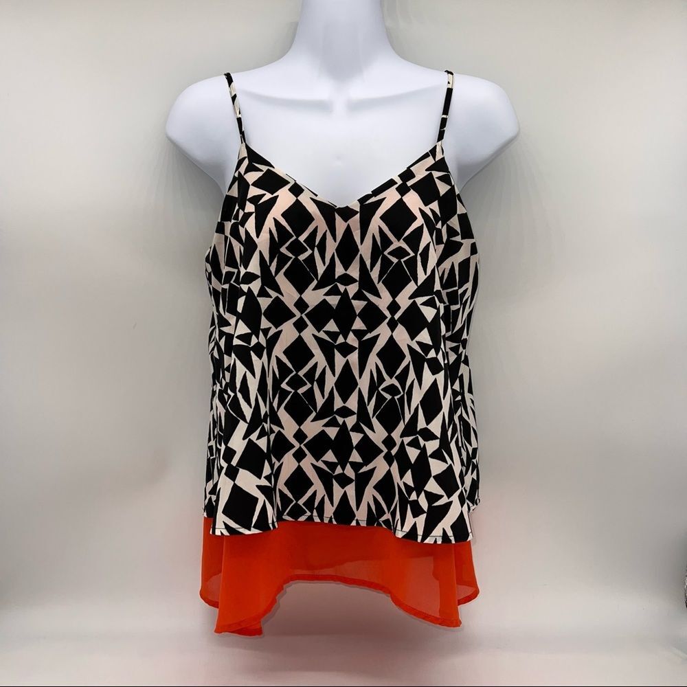 Aqua Camisole w/Black/Off White Diamond Pattern w/Deep Orange Under Layer-Sz XS